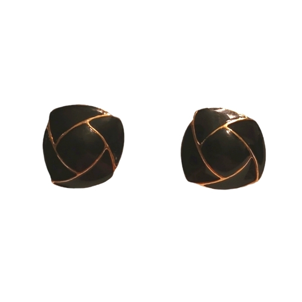 Vintage - Black and Gold Enamel‎ Post Earrings